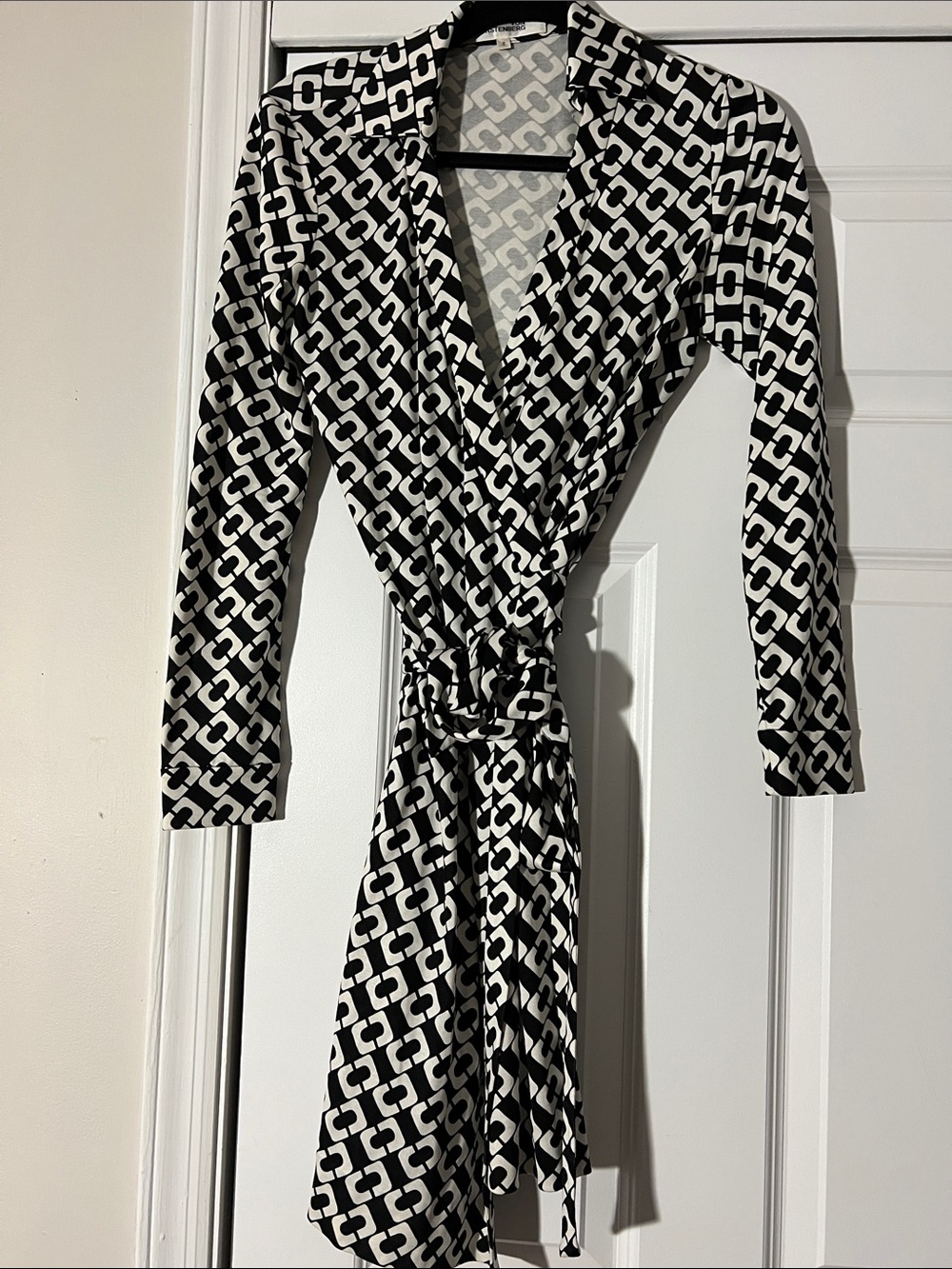 Diane Von Furstenberg Black and White Geometric Wrap Dress
